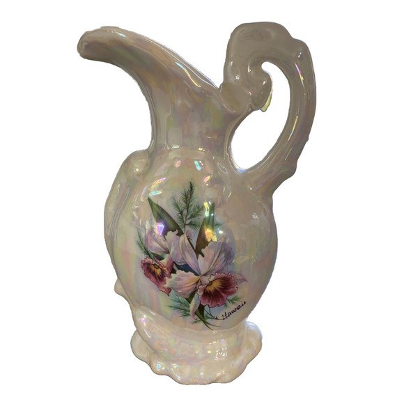 Source Unknown Other - VTG Victorian Style iridescent Porcelain Floral Ewer Vase 9" pitcher Numbered